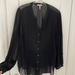 JOIE Gorgeous Dressy Pleated Front & Lace Detail Blouse - Black - Size Small